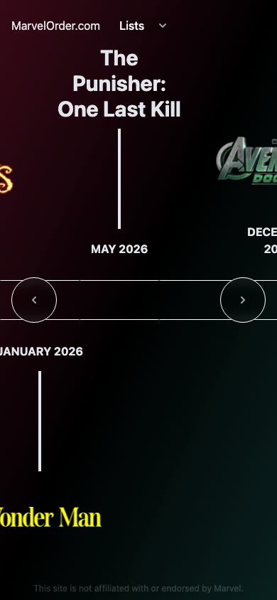 MarvelOrder.com mobile timeline page