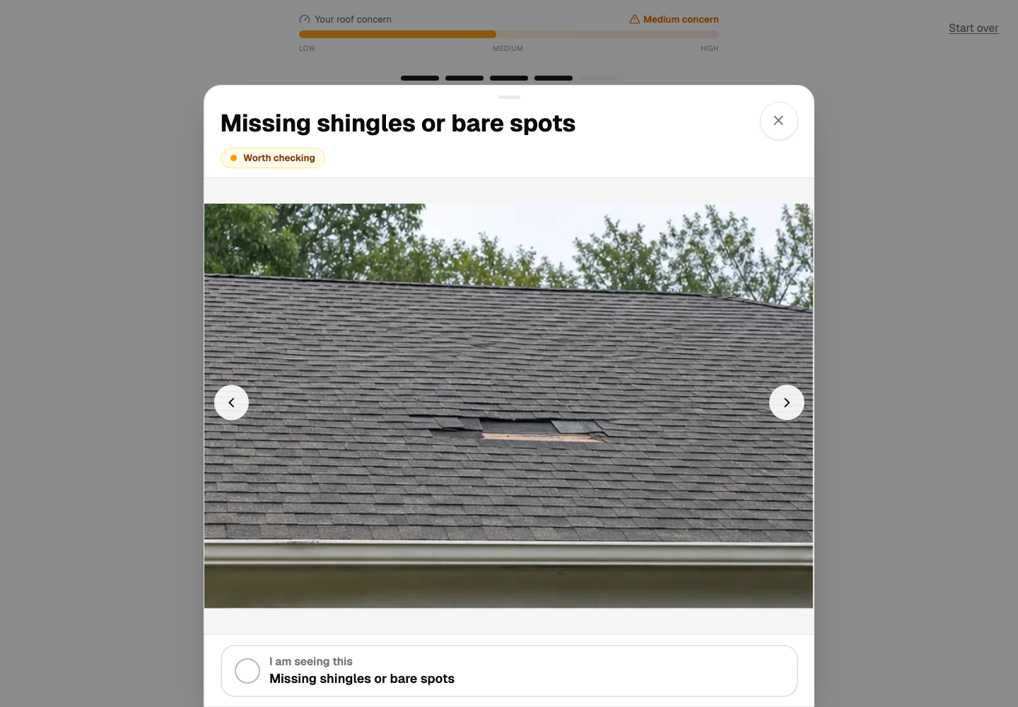 RoofNeighbor symptom example carousel opened