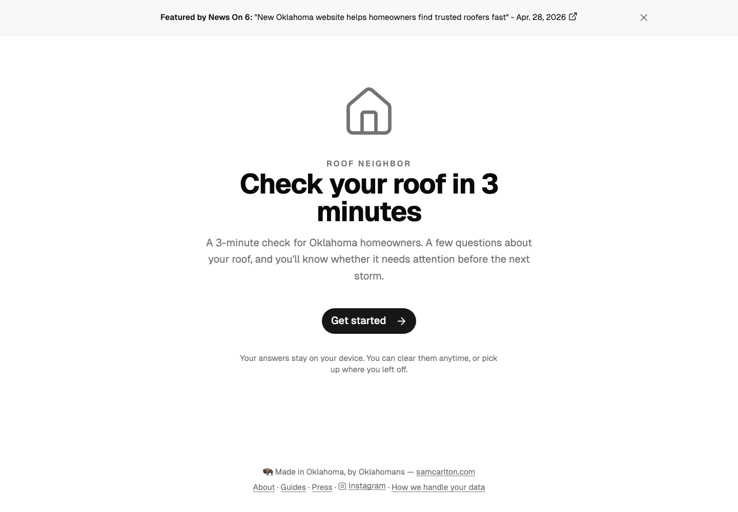 RoofNeighbor.com desktop landing page